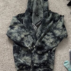 Current mood dolls kill butterfly Black Gray lace Tie-Dye fleece zip Hoodie l XL